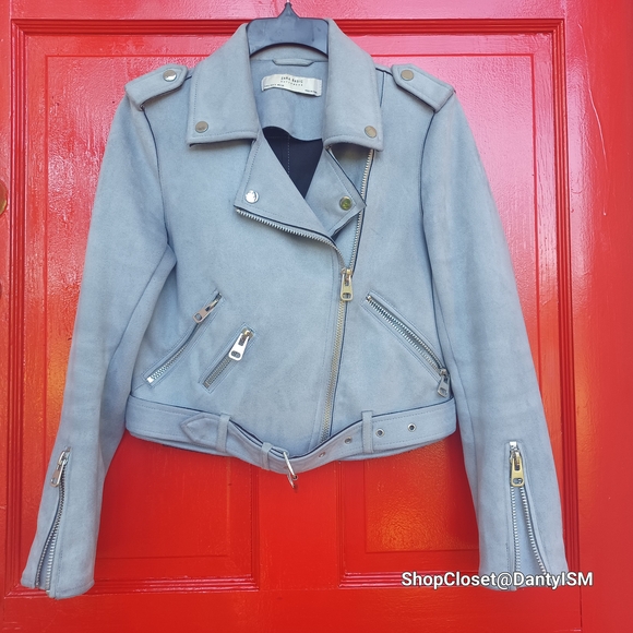 Zara Sky Blue Leather Jacket - Picture 3 of 14